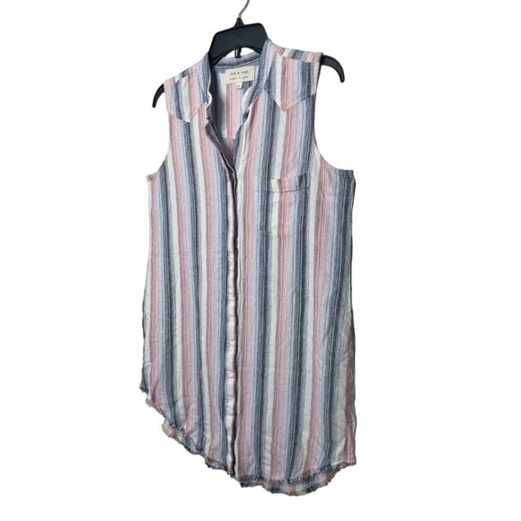 Cloth & Stone Anthropology Linen Blend Striped Sleeveless Shirtdress Size Medium - Picture 2 of 9